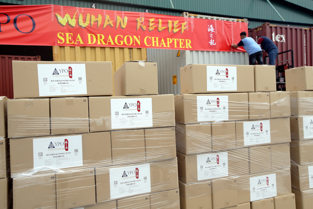 The Young President Organisationu00e2u20acu2122s (YPO) Sea Dragon regional chapter contributes three million medical grade gloves to hospital workers in Wuhan, China, who have been in the frontline to fight against the 2019-nCoV outbreak. u00e2u20acu201d Picture by Farhan Najib