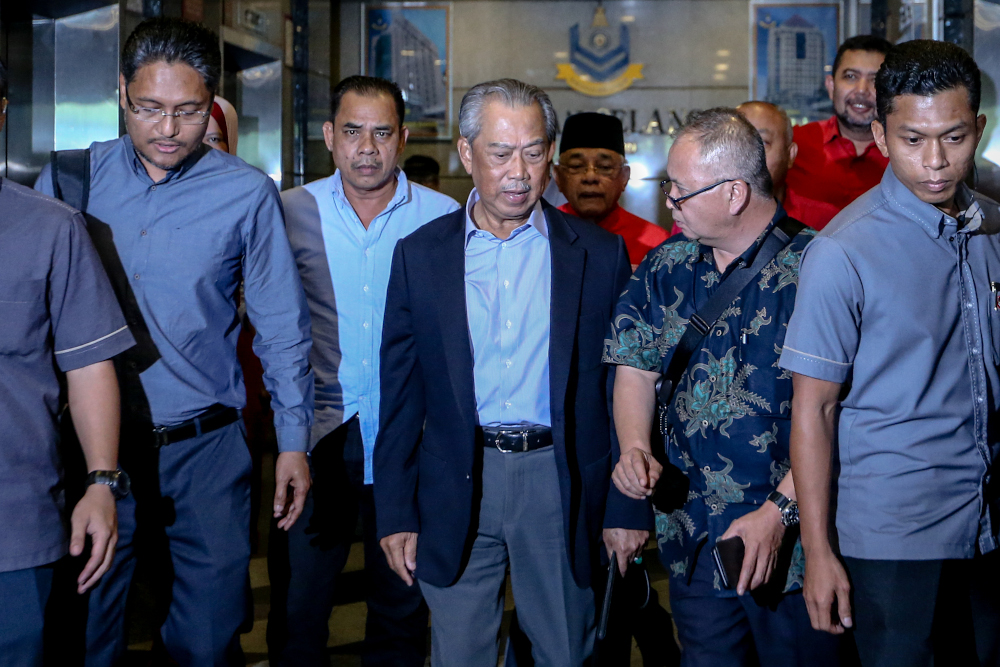Parti Pribumi Bersatu Malaysia president Tan Sri Muhyiddin Yassin leaves the PBBM headquarters in Petaling Jaya February 23, 2020. — Picture by Firdaus Latif
