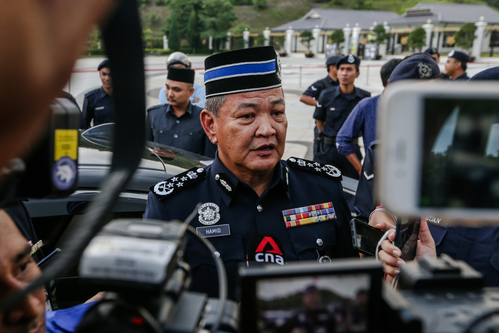 Inspector-General of Police Tan Sri Abdul Hamid Bador speaks to reporters at the Istana Negara February 24, 2020. u00e2u20acu201d Picture by Firdaus Latif