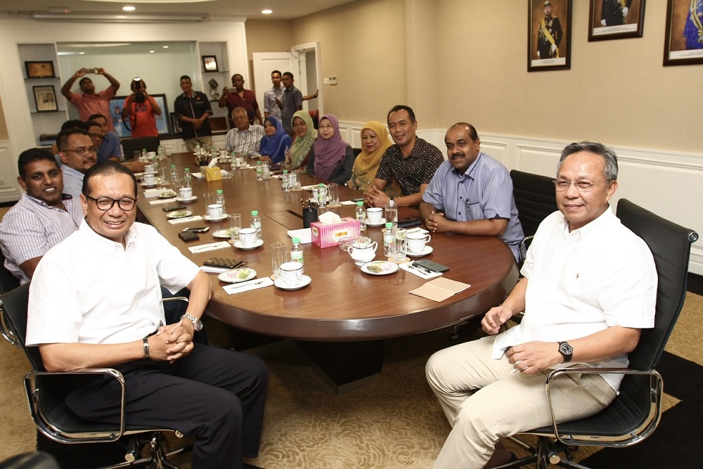 Johor Barisan Nasional chief Datuk Hasni Mohammad (far right) chairs a special meeting with BN and PAS assemblymen at the Johor Umno liaison office in Johor Baru February 25, 2020. u00e2u20acu201d Picture by Ben Tan