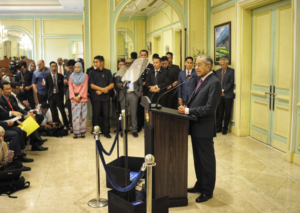 Interim Prime Minister Tun Mahathir Mohamad speaks during the economic stimulus package announcement at Perdana Putra building in Putrajaya February 27, 2020. u00e2u20acu201d Picture by Shafwan Zaidon