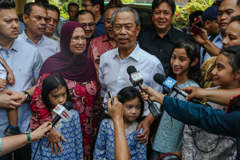 Parti Pribumi Bersatu Malaysia president Tan Sri Muhyiddin Yassin celebrates after being appointed as Malaysiau00e2u20acu2122s 8th Prime Minister in front of his house in Bukit Damansara February 29, 2020. u00e2u20acu201d Picture by Firdaus Latif