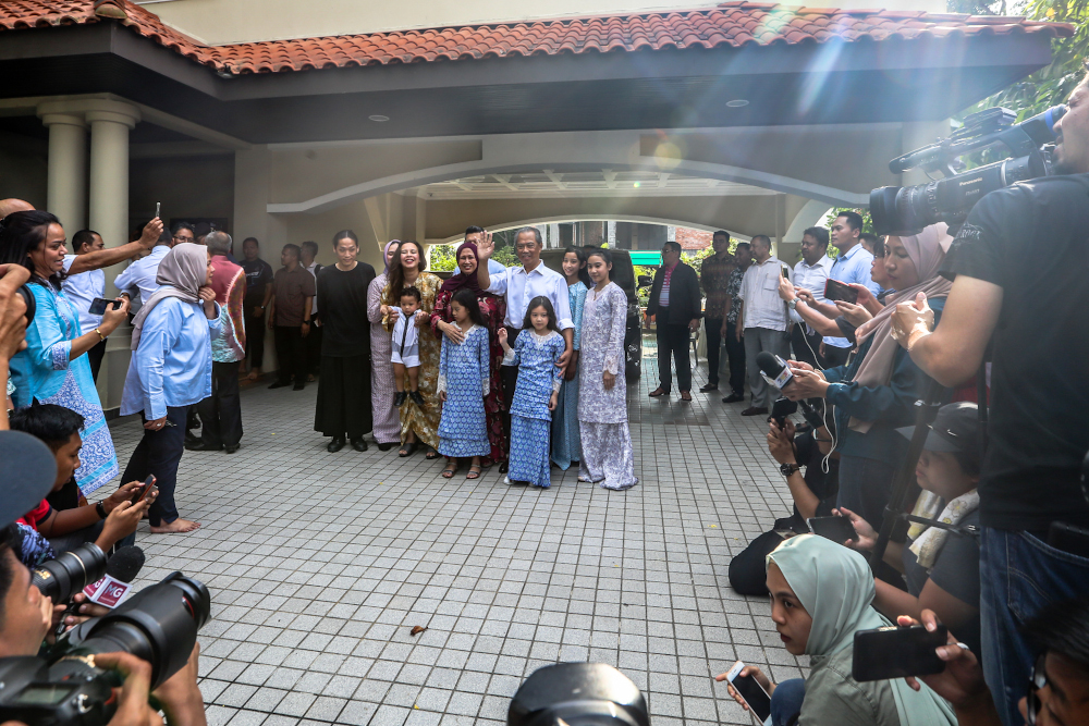 Parti Pribumi Bersatu Malaysia president Tan Sri Muhyiddin Yassin celebrates with his family after being appointed as Malaysiau00e2u20acu2122s 8th Prime Minister in front of his house in Bukit Damansara February 29, 2020. u00e2u20acu201d Picture by Firdaus Latif