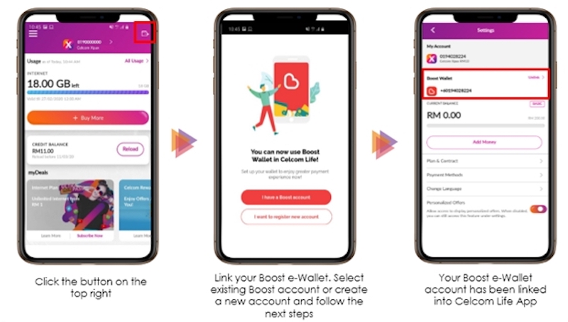 Xpax customers will first need to link their Boost eWallet to their Celcom Life App. — SoyaCincau pic