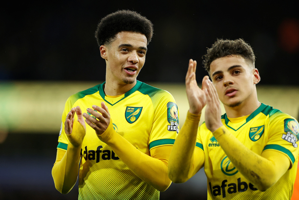 Norwich City's Jamal Lewis and Max Aarons applaud fans after the match, February 28, 2010. u00e2u20acu201d  Action Images via Reuters/John Sibley 