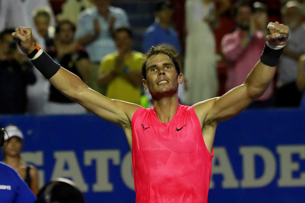 Spain's Rafael Nadal celebrates after winning his semifinal match against Bulgaria's Grigor Dimitrov, February 28, 2020. u00e2u20acu201d Reuters pic