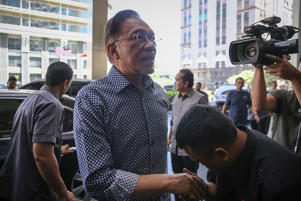 PKR president Datuk Seri Anwar Ibrahim arrives at Eastin Hotel in Petaling Jaya February 29, 2020. u00e2u20acu201d Picture by Yusof Mat Isa