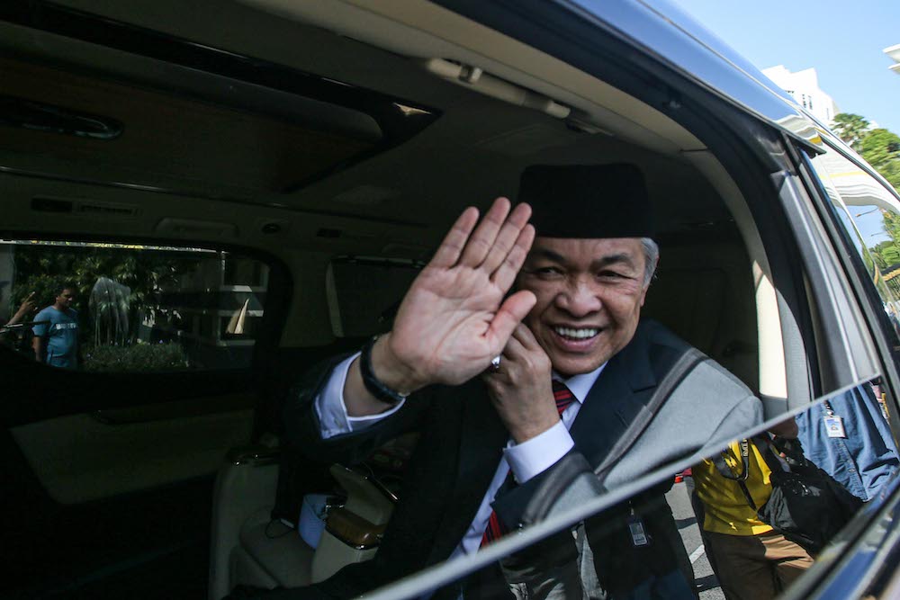 Umno president Datuk Seri Ahmad Zahid Hamidi leaving Istana Negara, February 29, 2020. — Picture by Hari Anggara