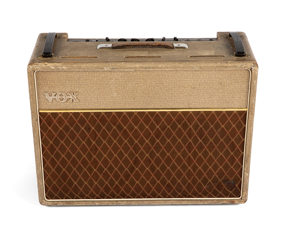 A 1962 Vox AC30 amplifier, owned by former Rolling Stones bass guitarist Bill Wyman, is seen in an undated photo obtained February 11, 2020, before going up for auction in May in Beverly Hills, California. u00e2u20acu201d Julienu00e2u20acu2122s Auctions/Handout via Reuters