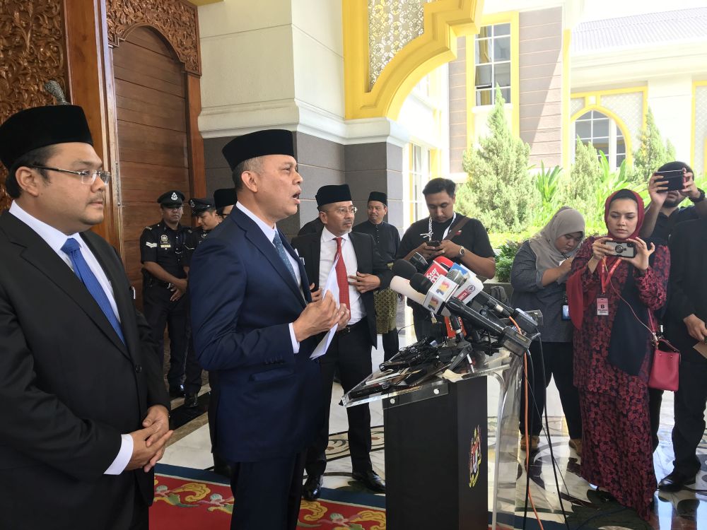 Comptroller of the Royal Family and Household Datuk Ahmad Fadil Shamsuddin addresses members of the press at Istana Negara February 25, 2020. u00e2u20acu201d Picture by Radzi Razak