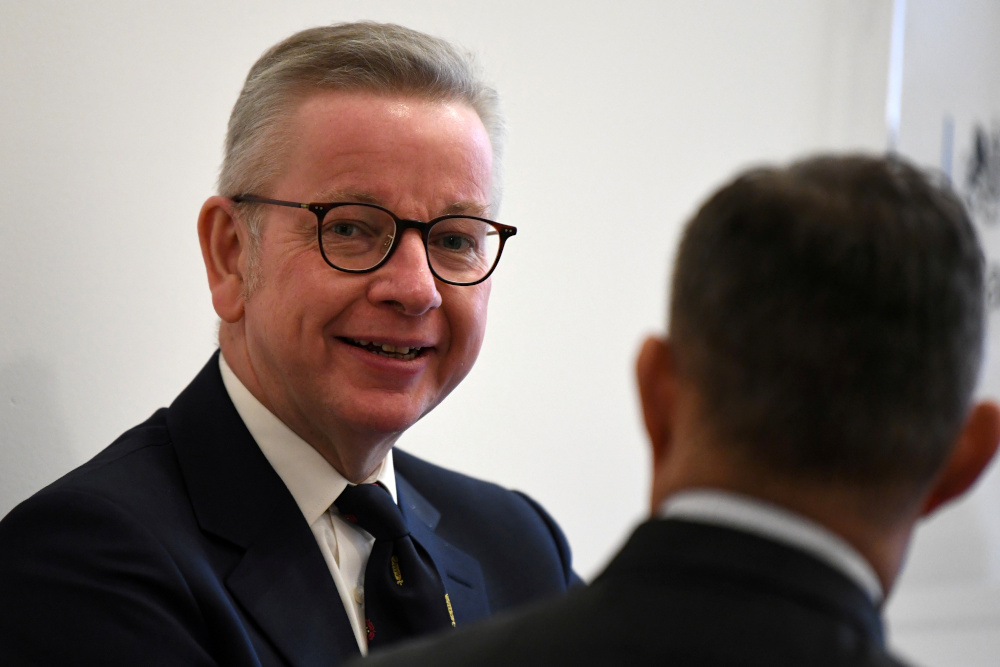 Britainu00e2u20acu2122s Chancellor of the Duchy of Lancaster, Michael Gove (left), speaks in the Cabinet Office in central London, February 13, 2020. u00e2u20acu201d Reuters pic 