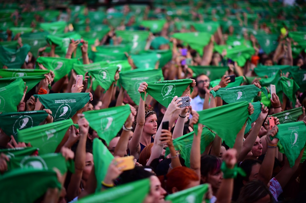 Thousands of women hold green scarves demanding the decriminalisation of abortion, in Argentina, in Buenos Aires February 19, 2020. u00e2u20acu201d AFP pic 