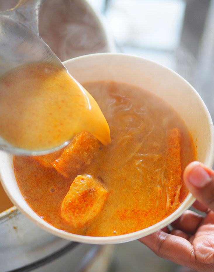 The curry broth is made with their own made spice paste, from dried and fresh chillies