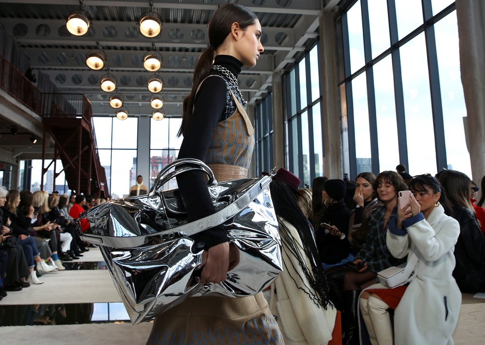 A model presents a creation from the Longchamp collection during New York Fashion Week in the Manhattan borough of New York February 8, 2020. — Reuters pic