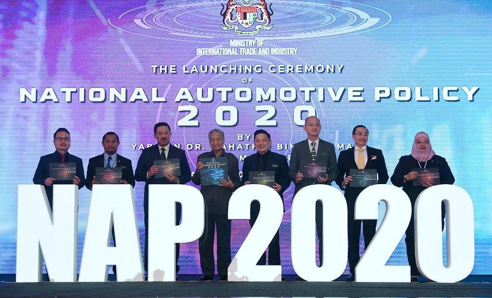 Prime Minister Tun Dr Mahathir Mohamad (fourth left) during the launch of the National Automotive Policy 2020 at Menara Miti in Kuala Lumpur February 21, 2020. u00e2u20acu201d Bernama pic