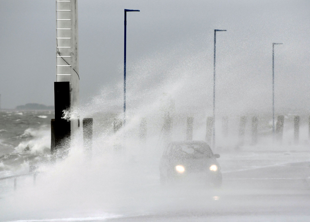 A car is seen in the harbour as storm u00e2u20acu02dcSabineu00e2u20acu2122 hits coast of Dagebuell at the North Sea, Germany, February 9, 2020. u00e2u20acu201d Reuters pic 