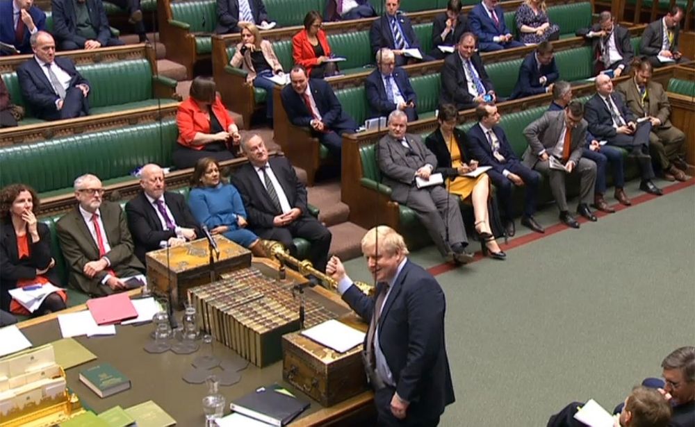 A video grab from footage broadcast by the UK Parliamentu00e2u20acu2122s Parliamentary Recording Unit (PRU) shows Britainu00e2u20acu2122s Prime Minister Boris Johnson giving a statement on HS2 in the House of Commons in London, February 11, 2020. u00e2u20acu201d AFP pic