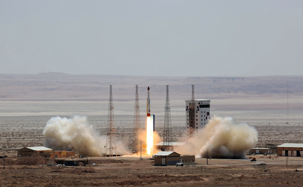 This file handout picture released by Iranu00e2u20acu2122s Defence Ministry July 27, 2017 shows a Simorgh (Phoenix) satellite rocket at its launch site at an undisclosed location in Iran. u00e2u20acu201d AFP pic