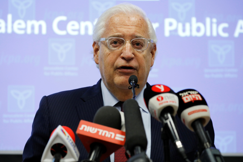 US Ambassador to Israel David Friedman speaks during a briefing at The Jerusalem Center for Public Affairs in Jerusalem February 9, 2020. u00e2u20acu201d Reuters pic