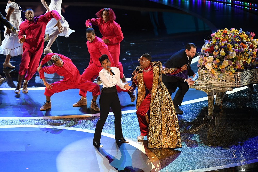 US singer-songwriter Janelle Monae (left) and US actor Billy Porter perform onstage during the 92nd Oscars at the Dolby Theatre in Hollywood, California February 9, 2020. u00e2u20acu201d AFP pic