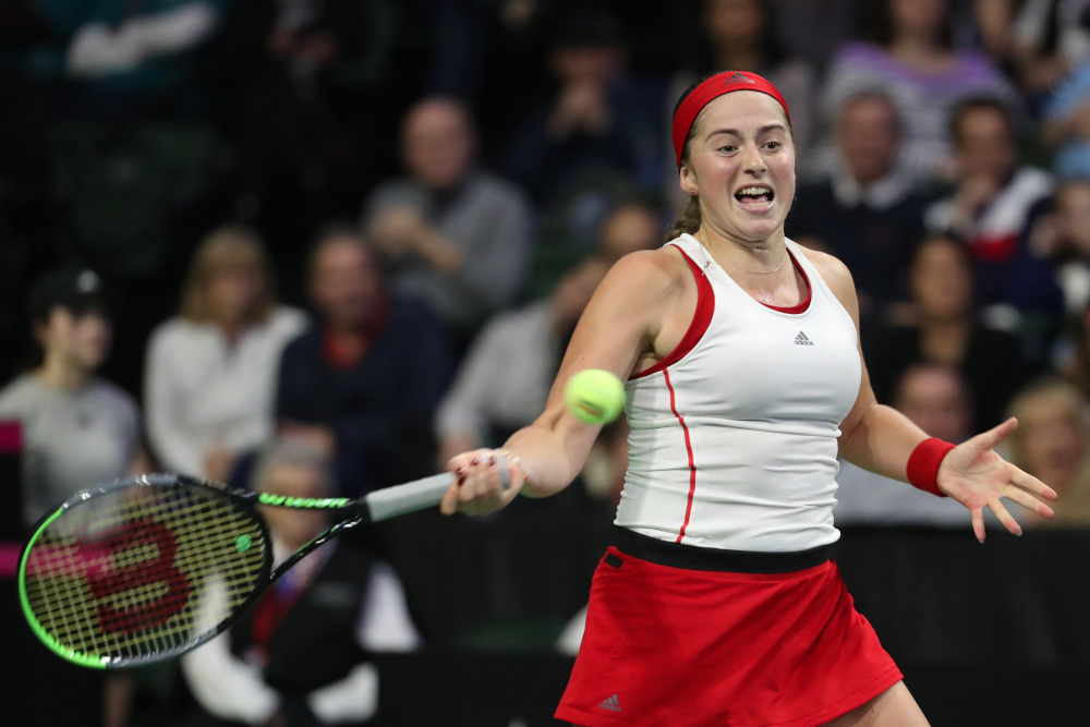 Jelena Ostapenko of Latvia in action while competing against Sofia Kenin of USA during the 2020 Fed Cup qualifier between USA and Latvia at Angel of the Winds Arena February 8, 2020 in Everett, Washington. u00e2u20acu201d Abbie Parr/Getty Images/AFP pic 
