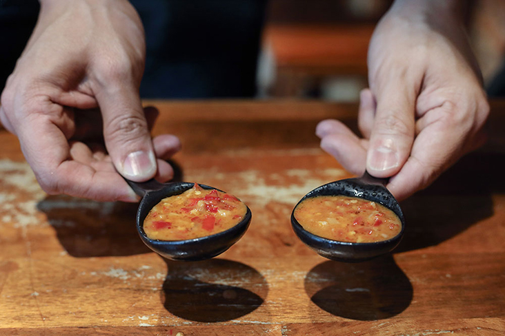 Despite its bright red colour, this chilli sauce is more salty than spicy.