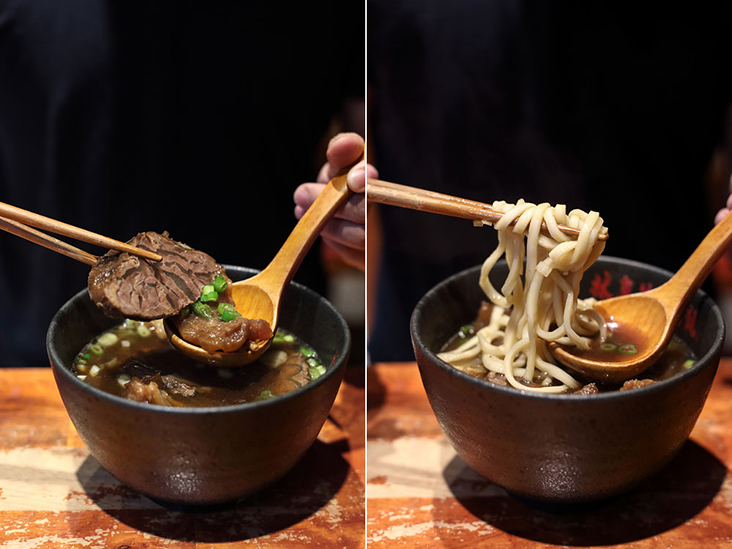 The 'bàn jīn bàn ròu niúròu miàn' (half tendon, half beef noodles)