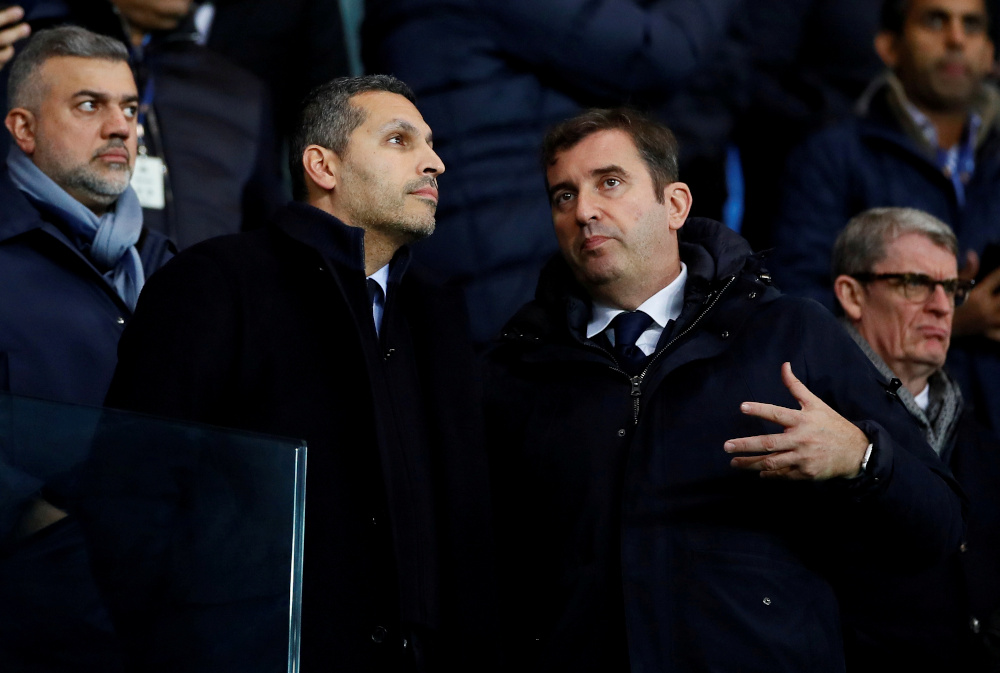 Manchester City Chairman Khaldoon Al Mubarak and Chief Executive Ferran Soriano in the stands at the Etihad Stadium in Manchester December 7, 2019. u00e2u20acu201d Action Images via Reuters