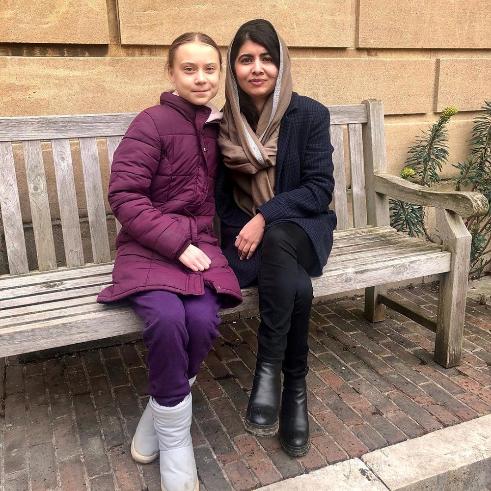 Swedish environmental activist Greta Thunberg meets Nobel Peace Prize winner Malala Yousafzai at University of Oxford in Oxford, Britain, February 25, 2020 in this picture obtained from social media. u00e2u20acu201d Taylor Royle-Malala Fund via Reuters  