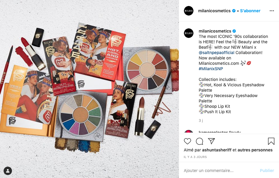 A screengrab from the Instagram page of Milani Cosmetics showing the new u00e2u20acu02dcMilani X SNPu00e2u20acu2122 makeup collection.