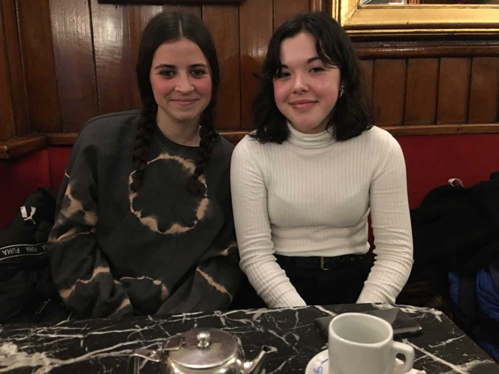 Lucia Gallego (left), 16, poses for a portrait with fellow teenage feminist Nuria Ardid, 17, in a cafe in Madrid, Spain January 18, 2020. u00e2u20acu201d Thomson Reuters Foundation pic