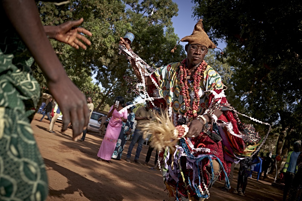 A dancer at the opening of the Segouu00e2u20acu2122Art Festival on the Niger in Segou February 6, 2020. u00e2u20acu201d AFP pic