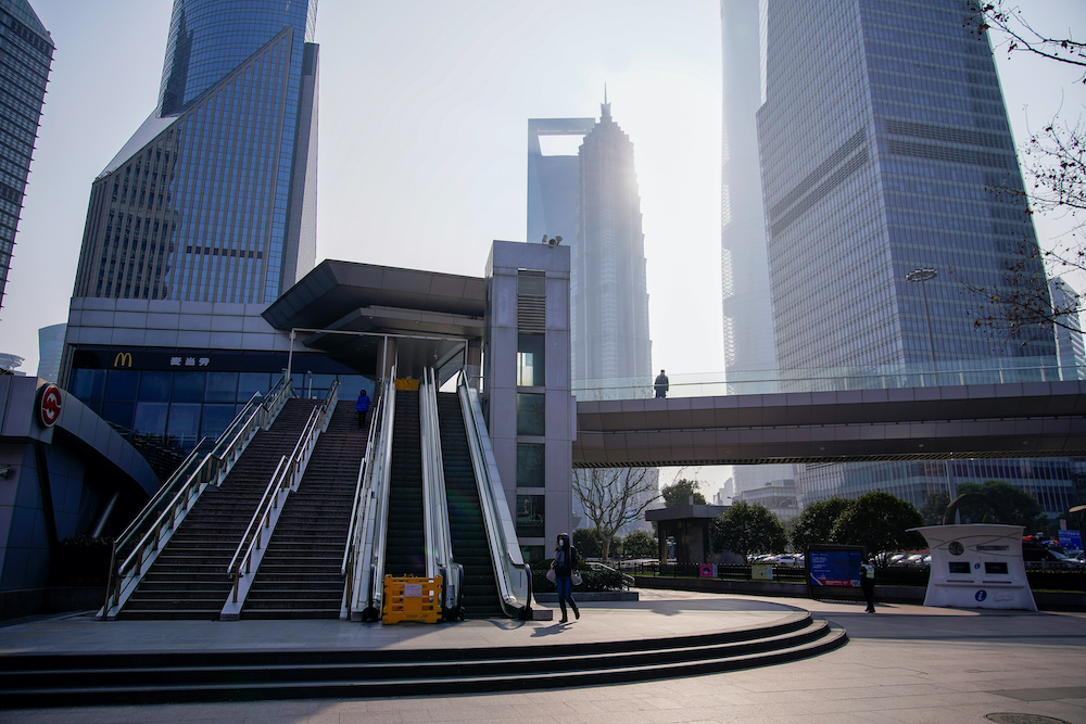 People wearing masks are seen at Lujiazui financial district in Pudong, Shanghai, China, as the country is hit by an outbreak of a new coronavirus, February 3, 2020. u00e2u20acu201d Reuters pic nn