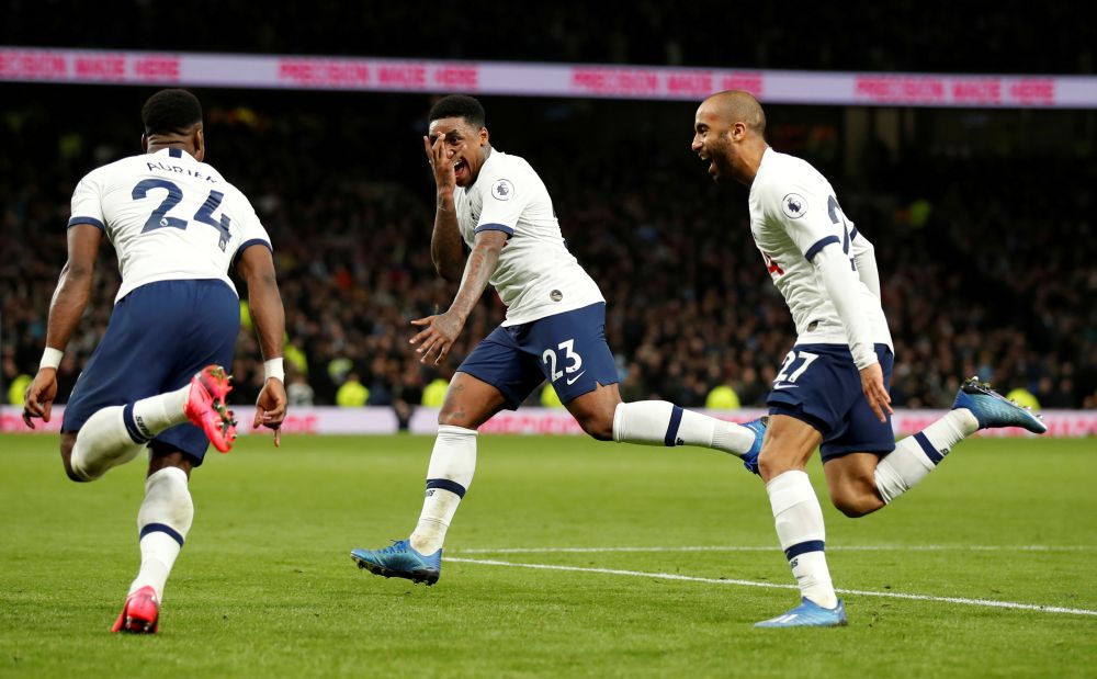 Tottenham Hotspur's Steven Bergwijn (centre) celebrates scoring against Manchester City February 2, 2020. u00e2u20acu201d Reuters pic