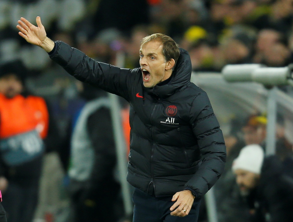 Paris St Germain coach Thomas Tuchel reacting during the Champions League match between Paris St Germain and Borussia Dortmund at the Signal Iduna Park stadium in Dortmund, Germany, February 20, 2020. u00e2u20acu201d Reuters picnn