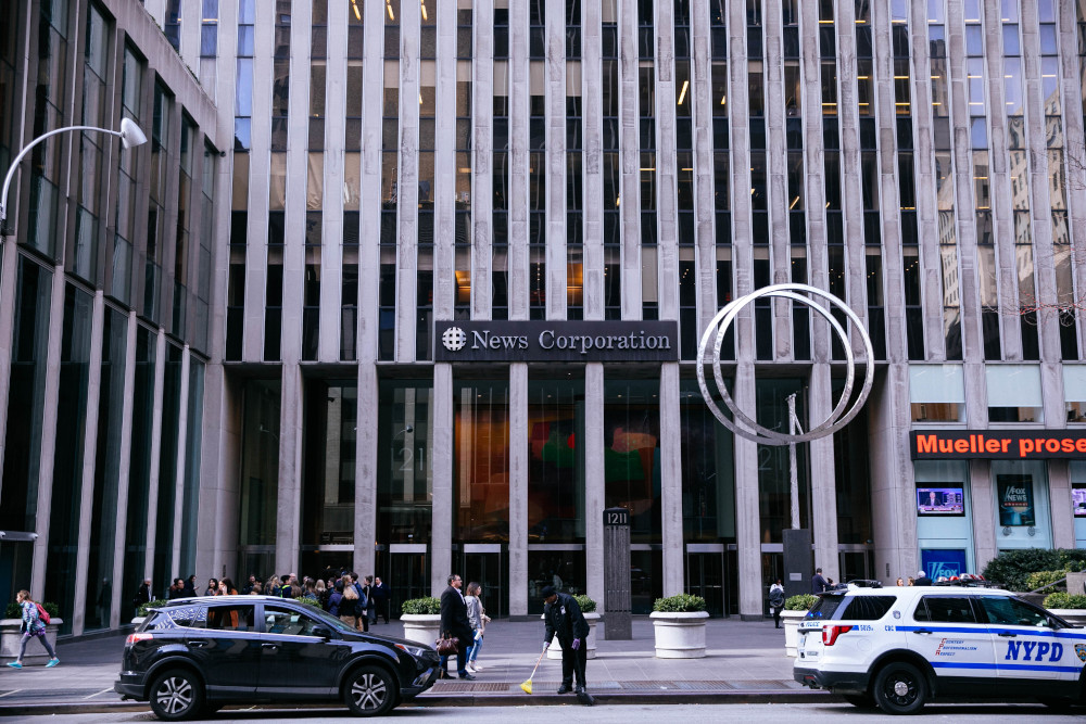 In this file photo taken March 20, 2019 The News Corporation building on 6th Avenue, home to u00e2u20acu02dcFox Newsu00e2u20acu2122, the u00e2u20acu02dcNew York Postu00e2u20acu2122 and the u00e2u20acu02dcWall Street Journalu00e2u20acu2122, is seen in New York City. u00e2u20acu201d AFP pic 