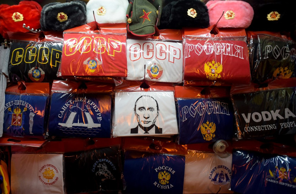 A T-shirt with an image of President Vladimir Putin is seen on sale among other items at a souvenir shop in Saint Petersburg on January 29, 2020. u00e2u20acu201d AFP pic