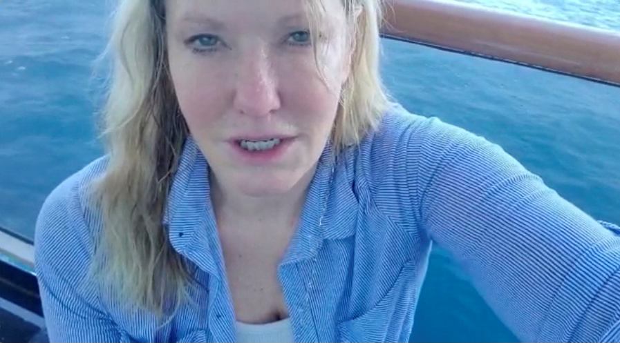Angela Jones, a passenger of Holland America's cruise ship MS Westerdam, is pictured on the vessel February 12, 2020. u00e2u20acu201d Angela Jones/video image via Reuters