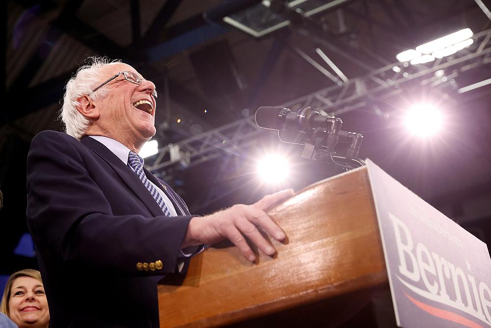 Democratic US presidential candidate Senator Bernie Sanders addresses supporters at his New Hampshire primary night rally in Manchester February 11, 2020. u00e2u20acu201d Reuters pic