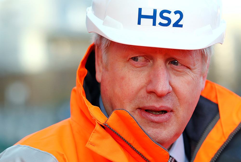 Britain's Prime Minister Boris Johnson during a visit to Curzon Street railway station where the High Speed 2 (HS2) rail project is under construction, in Birmingham February 11, 2020. u00e2u20acu201d Reuters pic