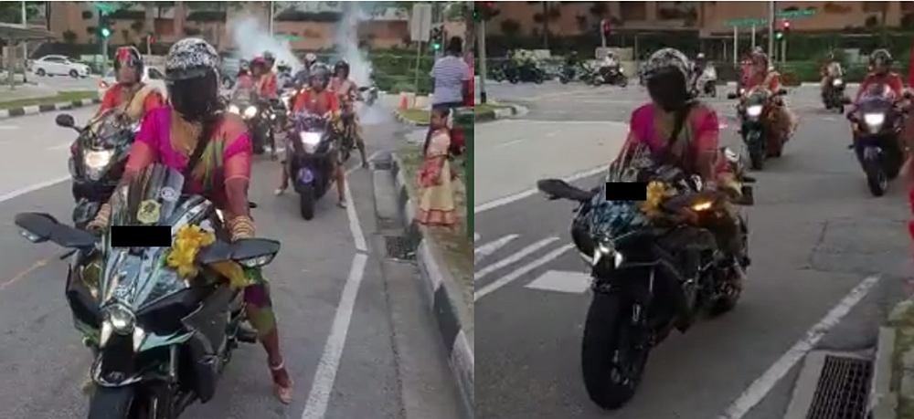 Wearing a bright pink saree, this bride found the coolest way to turn up at her wedding. u00e2u20acu201d Screengrab via Facebook/Venga Das