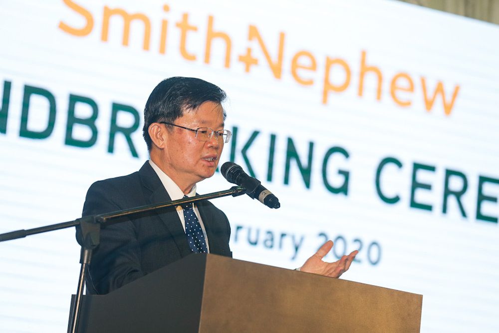 Penang Chief Minister Chow Kon Yeow delivers his speech during a groundbreaking ceremony by Smith+Nephew in Batu Kawan February 28, 2020. u00e2u20acu201d Picture by Sayuti Zainudin