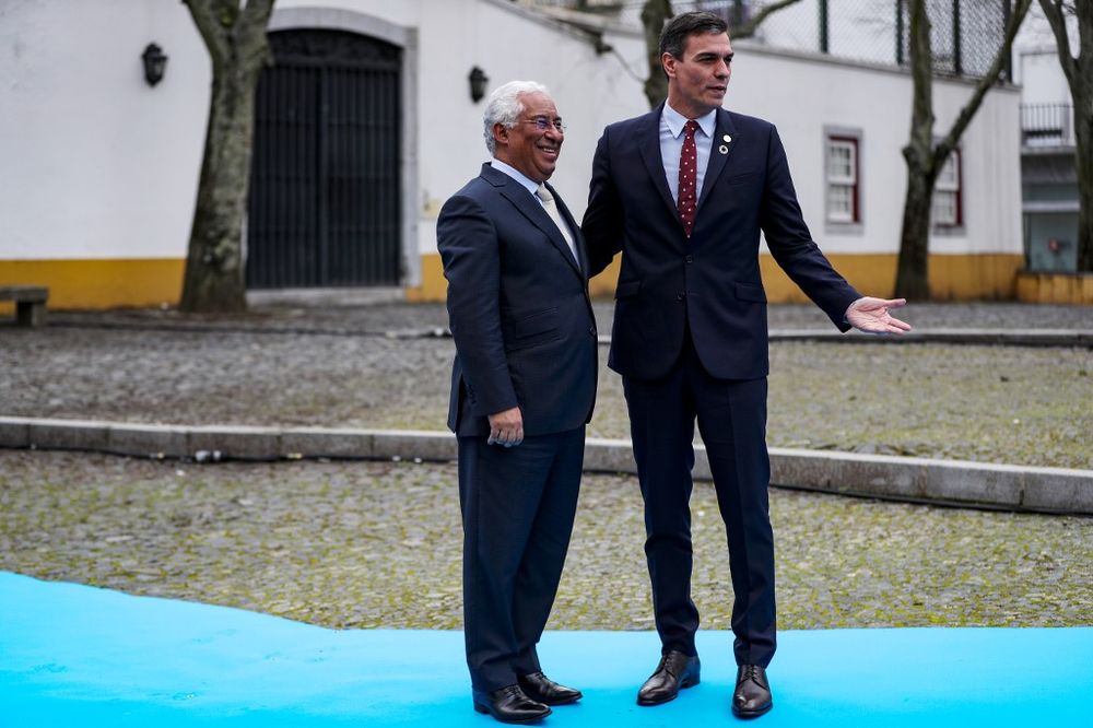 Portugalu00e2u20acu2122s Prime Minister Antonio Costa (left) welcomes Spainu00e2u20acu2122s Prime Minister Pedro Sanchez at the u00e2u20acu02dcFriends of Cohesionu00e2u20acu2122 summit at the Pousada Convento in Beja, Portugal, February 1, 2020. u00e2u20acu201d AFP pic