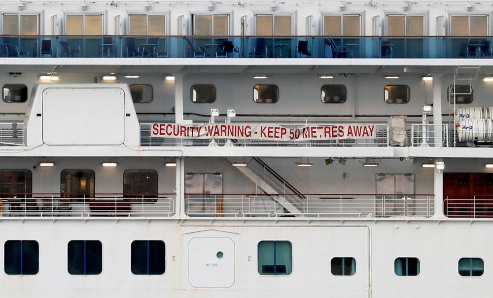 A banner is seen on the cruise ship Diamond Princess at Daikoku Pier Cruise Terminal in Yokohama, south of Tokyo, Japan February 12, 2020. u00e2u20acu201d Reuters pic