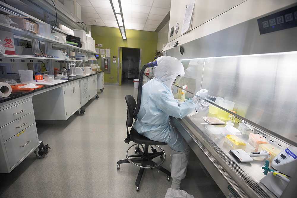 A scientist work in a Vaccine and Infectious Disease Organisation-International Vaccine Centre laboratory on coronavirus vaccine at University of Saskatchewan, Canada October 18, 2019. u00e2u20acu201d University of Saskatchewan handout via Reuters