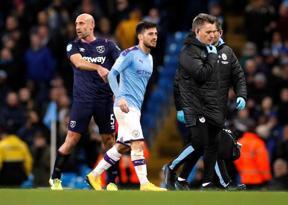 Manchester City's David Silva is substituted off after sustaining an injury during the match against West Ham United, February 19, 2020. u00e2u20acu2022 Reuters pic
