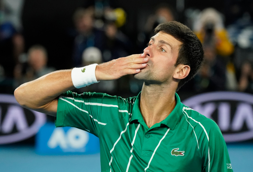 Serbiau00e2u20acu2122s Novak Djokovic celebrates winning his match against Austriau00e2u20acu2122s Dominic Thiem in the Australian Open Menu00e2u20acu2122s Singles final at Melbourne Park, Australia February 2, 2020. u00e2u20acu201d Reuters pic  