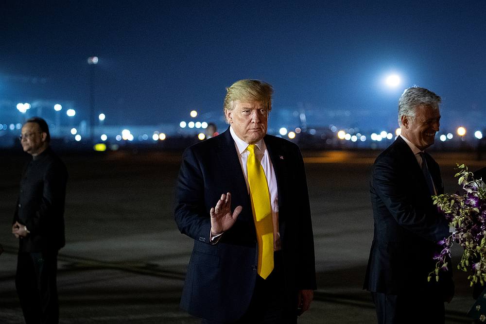 US President Donald Trump waves as he arrives at Air Force Station Palam, in New Delhi, India February 24, 2020. u00e2u20acu201d Reuters pic
