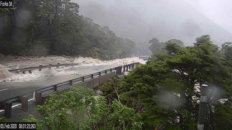 A road is partially submerged in floodwaters in Southland, New Zealand, February 3, 2020. u00e2u20acu201d New Zealand Transport Agency image via Reuters