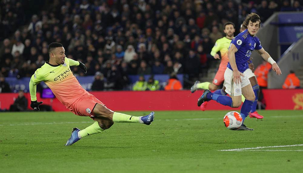 Gabriel Jesus scores Manchester City's first goal in the EPL match away to Leicester City at the King Power Stadium February 22, 2020. u00e2u20acu201d Reuters pic 